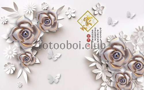 розы, бабочки, 3д, 3d, абстракция